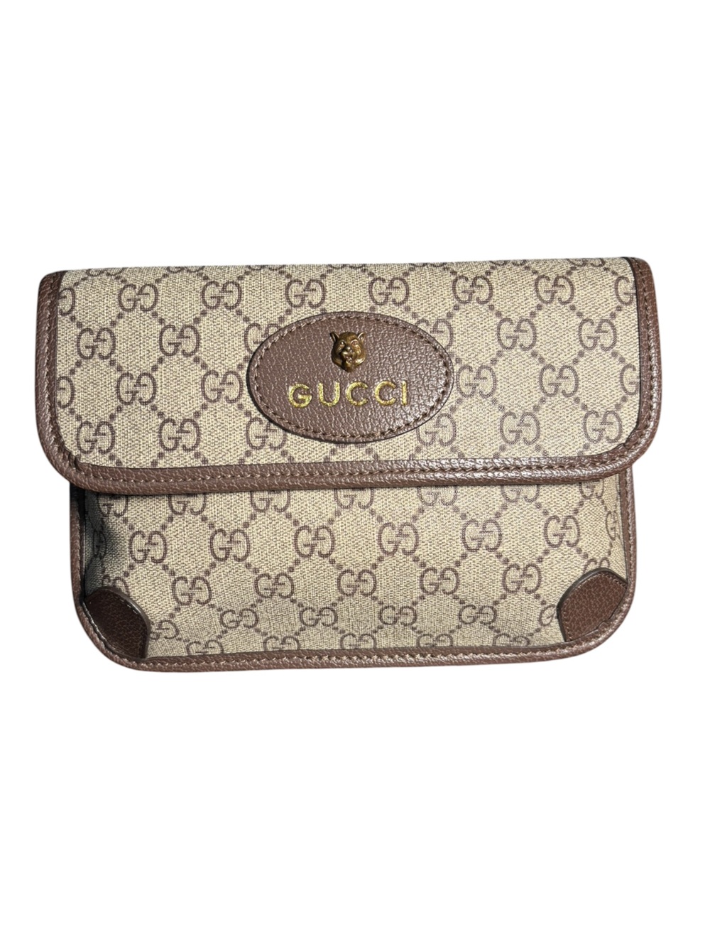 Gucci Monogram Canvas man bag with Brown Trim and Gold Logo